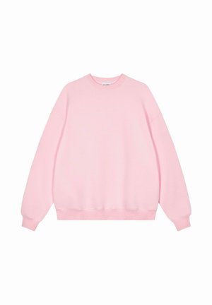 Rosa Sweatshirt aus weichgemischter Baumwolle, mit Rundhalsausschnitt, herunterhängenden Schultern sowie gerippten Bündchen und Saum.