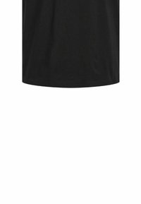 T-shirt in cotone nero, maniche corte, scollatura rotonda, vestibilità regolare, tessuto liscio, orlo che si ferma sui fianchi, senza motivi né grafiche.