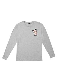 T-shirt grigio a maniche lunghe in cotone, con una grafica colorata di Topolino nella parte sinistra del petto. Collo rotondo, vestibilità comoda.