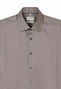 Herrenhemd in Slim-Fit mit kleinem Karo-Muster, klassischem Kragen und dunklen Knöpfen vorne.