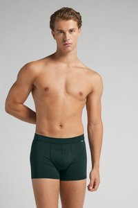Mörkgröna boxershorts i mjuk bomull med en strukturerad design, som har ett standard midjeband och en figurnära passform.