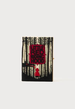 Bogomslag med sorte træsilhuetter og rød tekst med ""Little Red Riding Hood"" over en lille rød figur og en sort ulv.