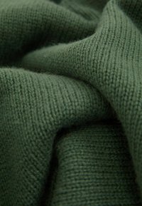 Țesătură tricotată verde, cu o textură fină de nervuri, suprafață moale și netedă, cu un aspect ușor, flexibil și confortabil.