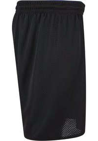 Svarte mesh idrettsshorts med elastisk midjebånd, som har et pustende åpen-strikk mønster og en avslappet, komfortabel passform.