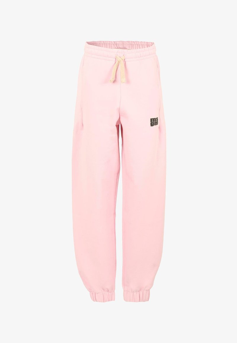 Roze sweatpants van zachte katoen, met een elastische tailleband met een trekkoord en ribgebreide boorden. Zwarte logodetails aan de zijkant.