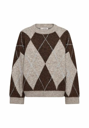 A-VIEW, HARLEKIN KNIT PULLOVER - Πουλόβερ - dark brown