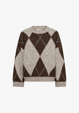 A-VIEW, HARLEKIN KNIT PULLOVER - Πουλόβερ - dark brown