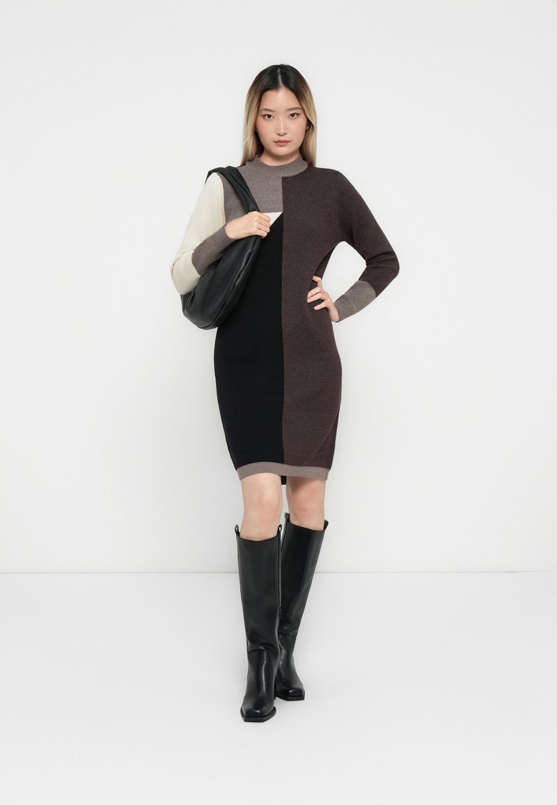 object knit dress Object knitted sweater dress with high neck in cream mono print