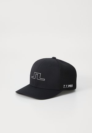 Black cap with a curved brim, featuring a white outline logo on the front and "T.T.PRO" embroidered on the side; mesh back for ventilation.