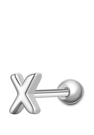 Sølv ørestik formet som bogstavet "X" med en lige stift og en rund bagplade.