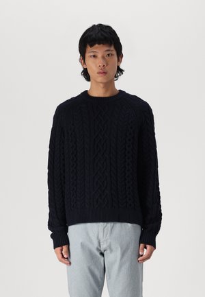 Oversized Cable Crew Sweater - Jumper - dark blue