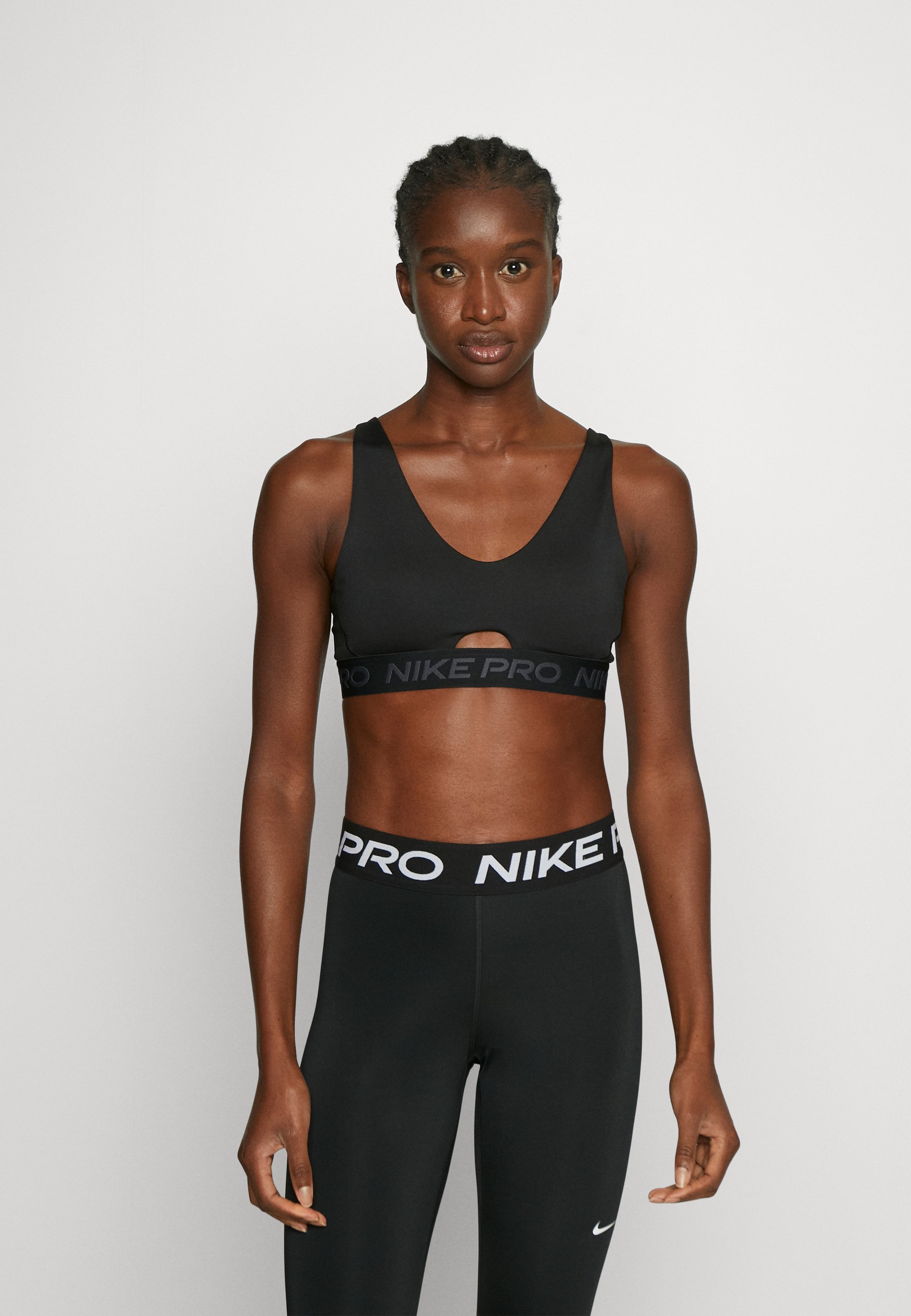 Nike Performance INDY PLUNGE BRA - Medium support sports bra -  black/anthracite)/black 