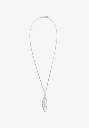 Ezüst nyaklánc finom lánccal és levél alakú medállal, mely bonyolult tollrészletezéssel rendelkezik. Simaságú felület polírozott kivitelben.