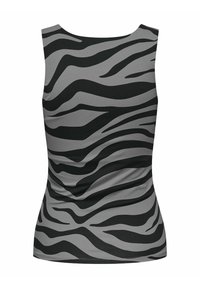 Haut sans manches ajusté avec motif rayures zèbre noir et gris et encolure arrondie.