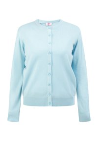 Heledsinine nööpidega cardigan, mis on valmistatud pehmest materjalist. Omab ümmargust kaelust, pikkade varrukatega ning ribakujulisi mansette ja allääre.