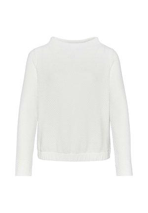Top lungo bianco a maglia con texture a nido d'ape, scollatura rotonda e orlo leggermente accorciato. Tessuto morbido con una vestibilità comoda.