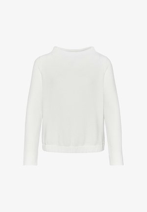 Top lungo bianco a maglia con texture a nido d'ape, scollatura rotonda e orlo leggermente accorciato. Tessuto morbido con una vestibilità comoda.