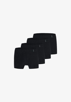 Czarne bawełniane bokserki w opakowaniu po cztery, charakteryzujące się gładką fakturą, elastycznym paskiem w talii oraz prostym wzornictwem bez wzorów.
