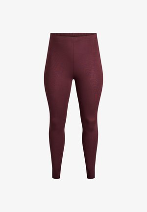 Leggings bordeaux a vita alta con vestibilità slim e cinturino elastico, frontale piatto e taglio alla caviglia.