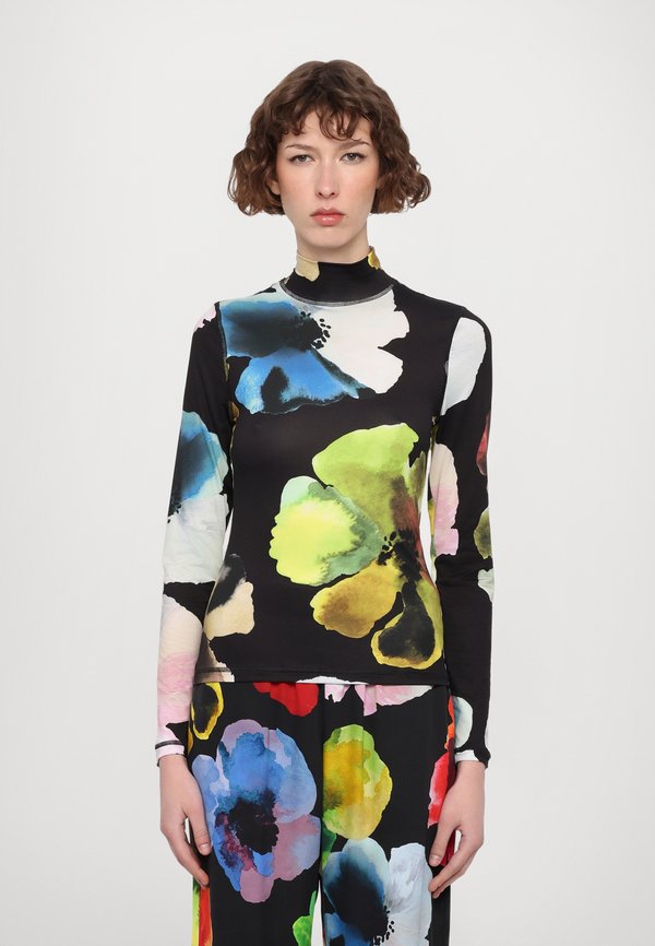 HIGH NECK COLLARED  - Long sleeved top - watercolor bloom maxi