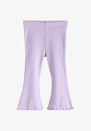 Colanți evazați liliachii cu textură striată, având o talie și tiv ondulat. Confecționați din material elastic pentru confort.