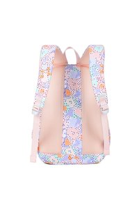 Zaino con motivo floreale in colori pastello, dotato di tessuto a rete sul retro e spallacci imbottiti. Forma arrotondata con spallacci regolabili.