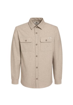 Lichtbeige langemouwen shirt van gestructureerde stof, met twee borstzakken met kleppen en bruine knopen aan de voorkant.