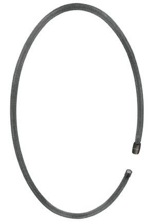 Elastyczny czarny pleciony kabel z metalowymi końcówkami, jeden koniec oznaczony logo "BREIL", zwinięty w otwartą pętlę na białym tle.