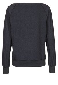 Felpa a maniche lunghe grigio scuro con polsini e orlo a coste, vista da dietro, che mostra un tessuto semplice e dettagli di cucitura minimi.