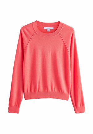 Koral långärmad sweatshirt med rund halsringning, ribbade muddar och fåll. Mjuk tyg med en slät yta och raglanärm-design.
