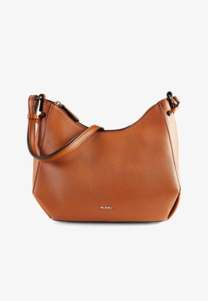 Braune Leder-Schultertasche mit verstellbarem Riemen und Reißverschluss oben, mit einem kleinen metallischen „Picard“-Logo auf der Vorderseite.