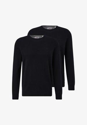 To ensfarvede sorte sweatere med rund hals og lange ærmer, vist forfra, med ribstrikkede manchetter og kant, præsenteret på hvid baggrund.