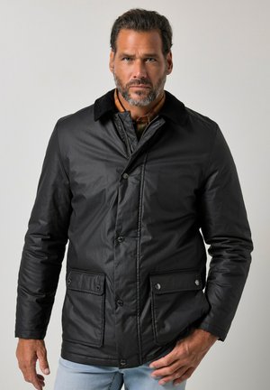 JP1880, JACKET, WAX LOOK, COATED, CORDUROY COLLAR, 2-WAY POCKETS, UP TO 8XL - Lichte jas - black