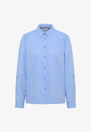 Lichtblauw overhemd met lange mouwen, gemaakt van een katoenmix, voorzien van een kraag, knopen aan de voorkant en mouwen met een oprolbare band.