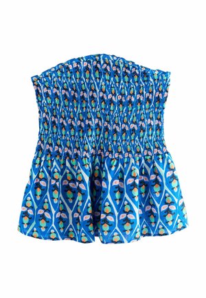REGULAR FIT-SHIRRED PEPLUM BANDEAU BOOBTUBE - Bluse - blue orange woodblock geo print