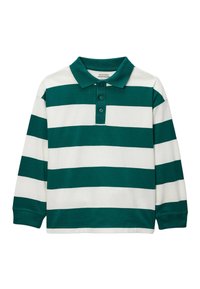 Polo à manches longues rayé vert et blanc avec col et trois boutons, en coton, avec des poignets et un ourlet côtelés.