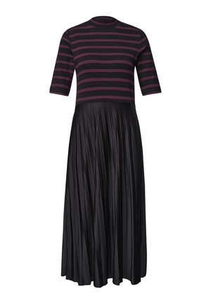 Street One, MIDI DRESS WITH PLEATED SKIRT AND STRIPES - Robe de jour - black