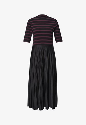Street One, MIDI DRESS WITH PLEATED SKIRT AND STRIPES - Robe de jour - black