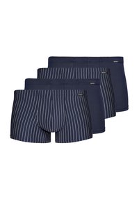 Navy bomullsblandning boxerkalsonger med vertikala vita ränder. Mjuk textur och elastisk midja. Set med fyra par i olika mönster.