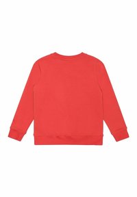 Röd bomulls sweatshirt med långa ärmar, rund halsringning, ribbade manchetter och fåll. Enfaldig design utan synliga mönster eller detaljer.