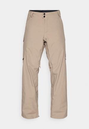 Beige snow pants with a straight cut, two front pockets, and zippers at the ankles. Made from weather-resistant material.