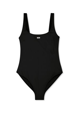 Sort badedragt i ét stykke med brede skulderstropper og lille hvid FILA-logo på brystet, vist på hvid baggrund.