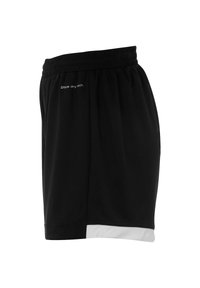 Sorte træningsshorts med elastisk talje, sidelæns paneldetalje i hvid og "2face dry tech" trykt på forsiden. Glat stofstruktur.