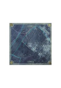 Un mapa cuadrado de Londres con una paleta de colores en azul oscuro, calles detalladas y un acabado brillante, con acentos de rosa de los vientos en las esquinas.