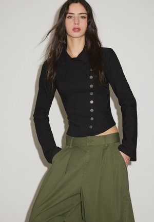 Stradivarius, BUTTON-UP CROSSOVER SHIRT - Chemisier - black