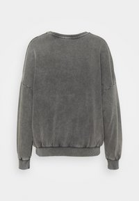Sweat-shirt à manches longues gris foncé avec poignets et ourlet côtelés, présenté de dos sur fond blanc uni.