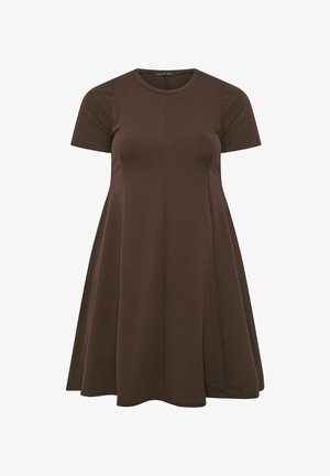 Yours Clothing, PLUS SIZE SKATER DRESSES - Jerseyjurk - chocolate