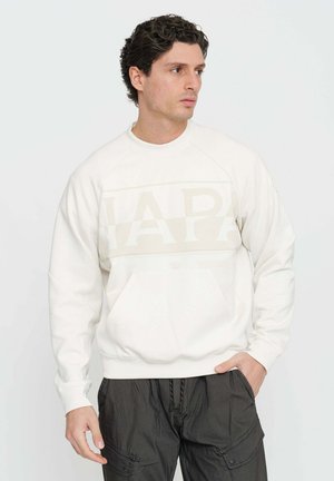 Felpa color crema con un grande logo discreto sulla parte anteriore, dotata di tasca a marsupio e polsini e orlo a costine.