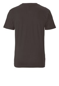 Black cotton T-shirt featuring short sleeves, a crew neckline, and a simple, unadorned design on the back. Soft texture.