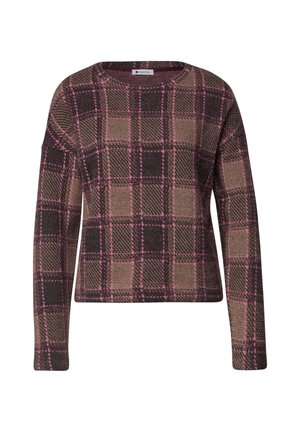 Street One, LANGARM SHIRT MIT RUNDHALS UND KAROMUSTER - Striktrøje - sanded amber